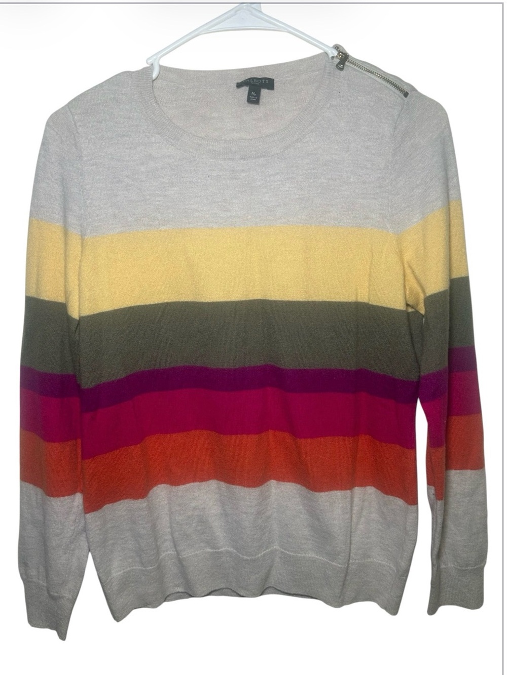 Talbots Wool blend Multicolor Stripe Crewneck Sweater Lightweight Knit Bright Mp